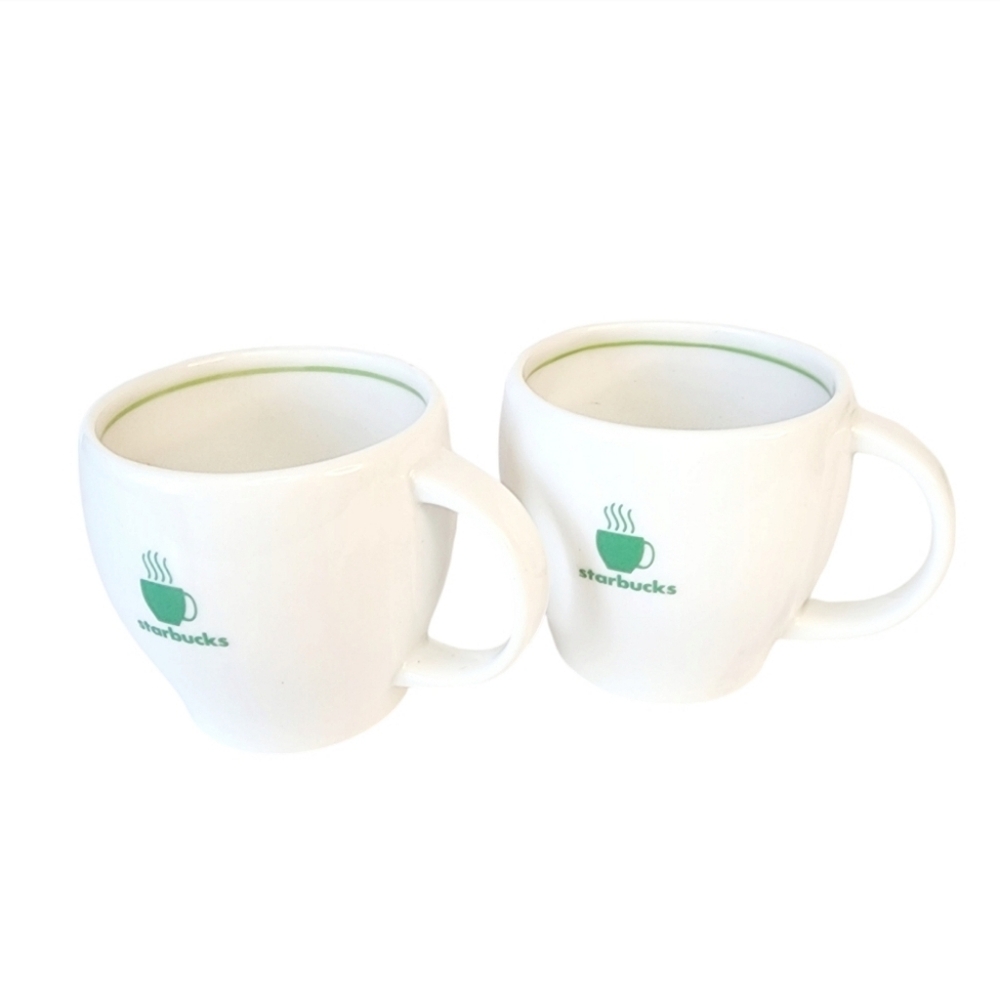 Starbucks Barista 2003 White Green Steam Abbey Espresso 6 oz Cup Mugs Set of 2